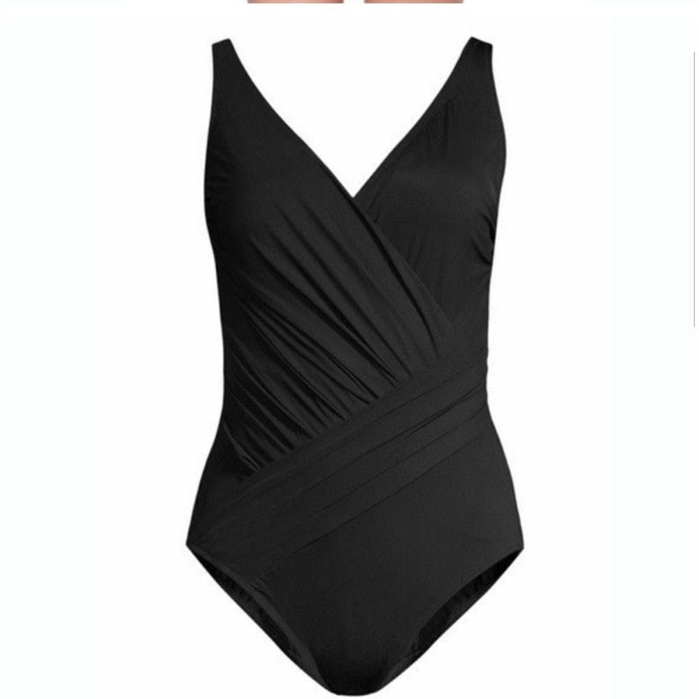 GOTTEX Women's Ruched One-Piece Black Swimsuit Bathing Suit Size 10 NWT